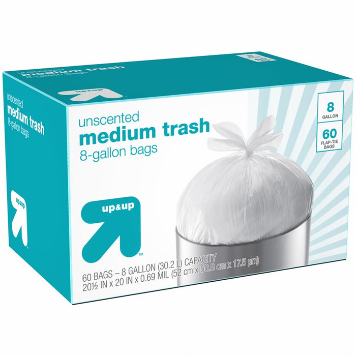 Medium Unscented Flap-Tie Trash Bags - 8 Gallon - 60ct - up & up