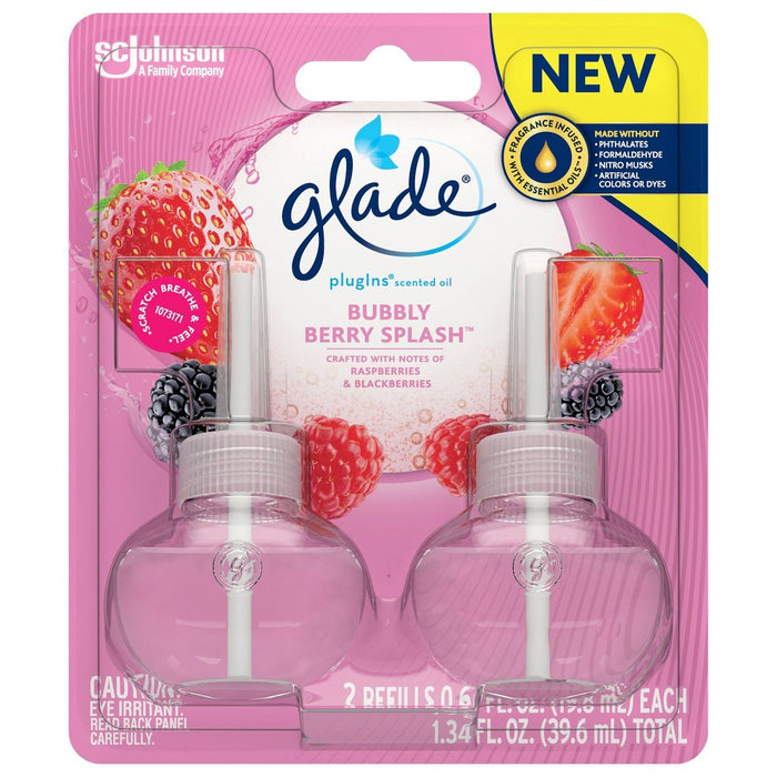 Glade PlugIns Scented Oil Air Freshener Bubbly Berry Splash Refill - 1.34oz/2ct