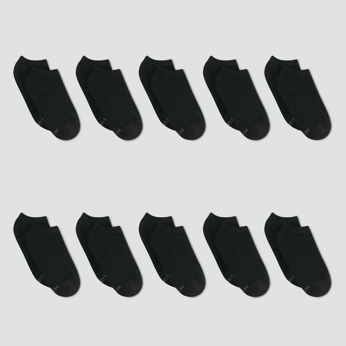 Hanes Women's 10pk No Show Socks - Black 5-9