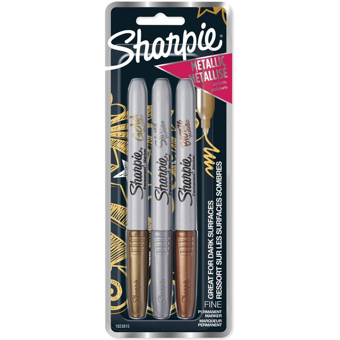 3pk Permanent Marker Metallic Fine Tip Gold/Silver/Bronze - Sharpie