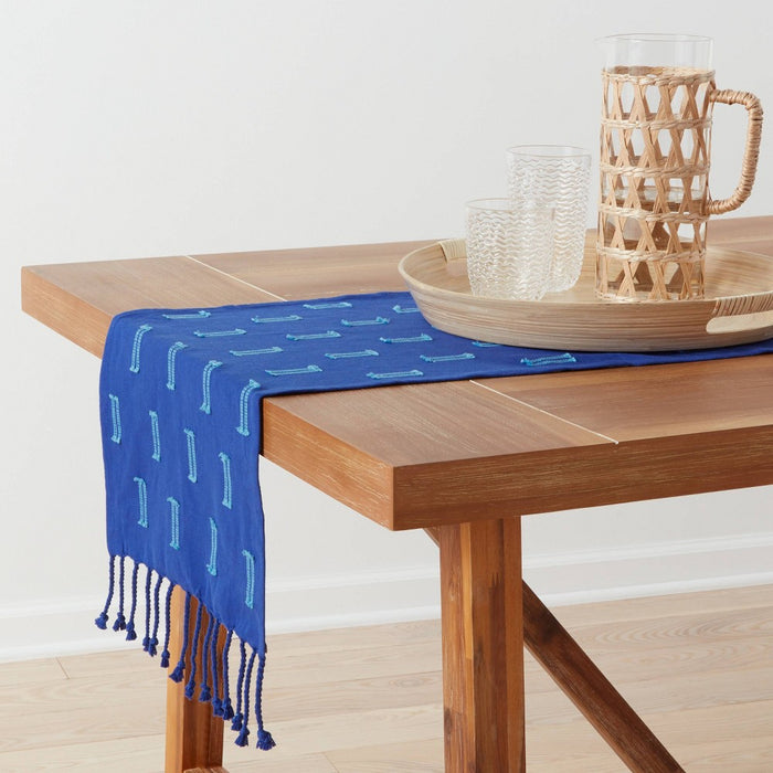72" x 14" Cotton Clipped Table Runner Blue - Opalhouse