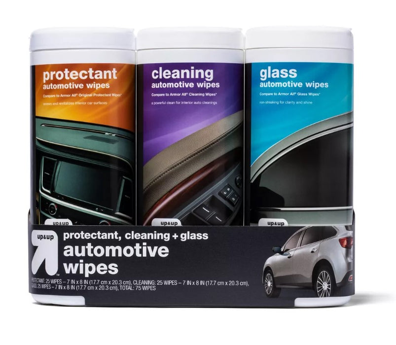 3 PACK - Interior Cleaner Auto Wipes Glass + Cleaning - up & up