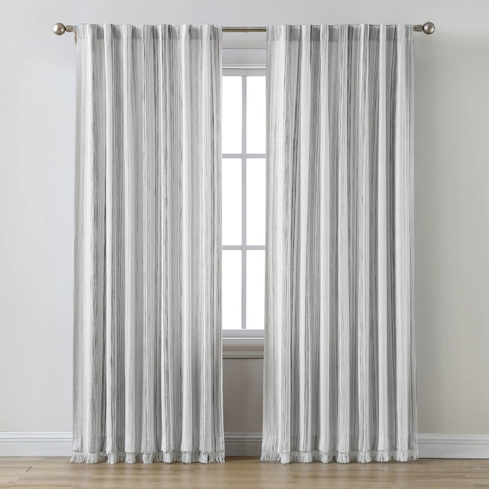 84"x50" Striped Light filtering Curtain Panel Gray - Threshold