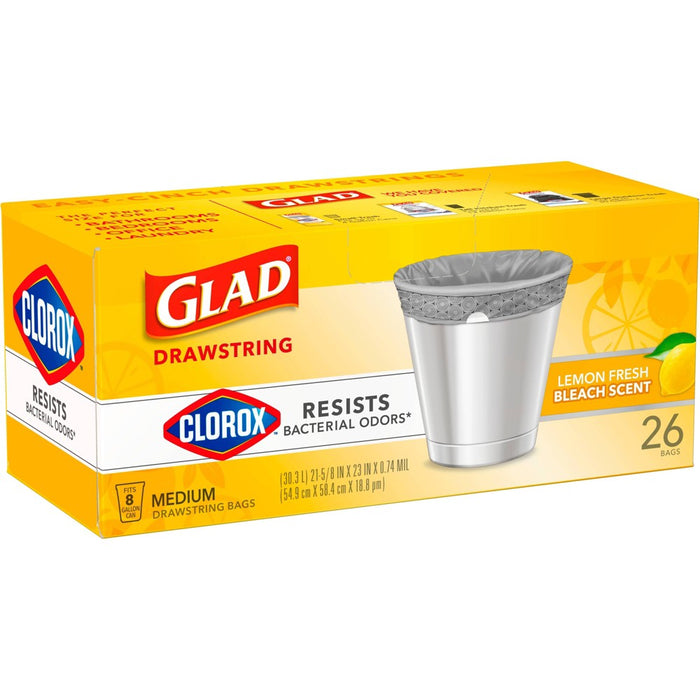 Glad Drawstring Medium Trash Bags - Lemon Fresh Bleach - 8 Gallon - 26ct