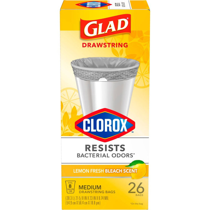 Glad Drawstring Medium Trash Bags - Lemon Fresh Bleach - 8 Gallon - 26ct