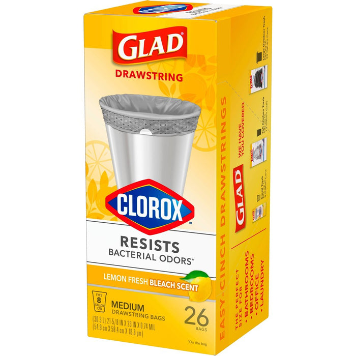 Glad Drawstring Medium Trash Bags - Lemon Fresh Bleach - 8 Gallon - 26ct