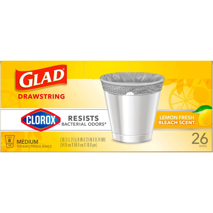 Glad Drawstring Medium Trash Bags - Lemon Fresh Bleach - 8 Gallon - 26ct