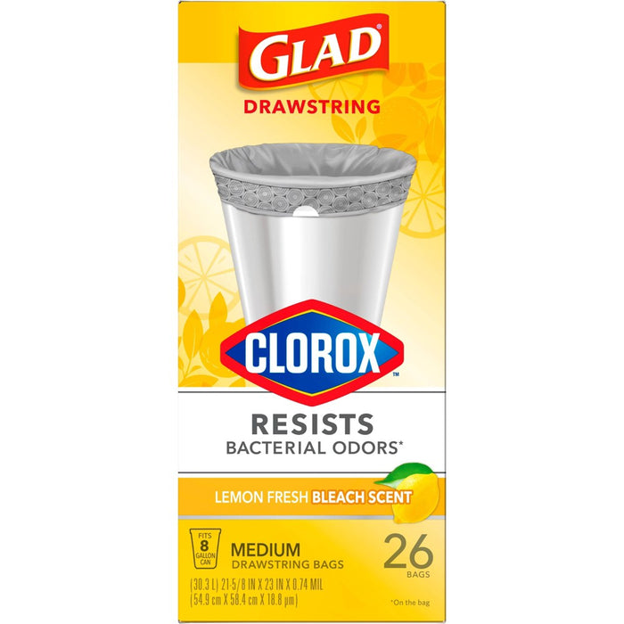 Glad Drawstring Medium Trash Bags - Lemon Fresh Bleach - 8 Gallon - 26ct
