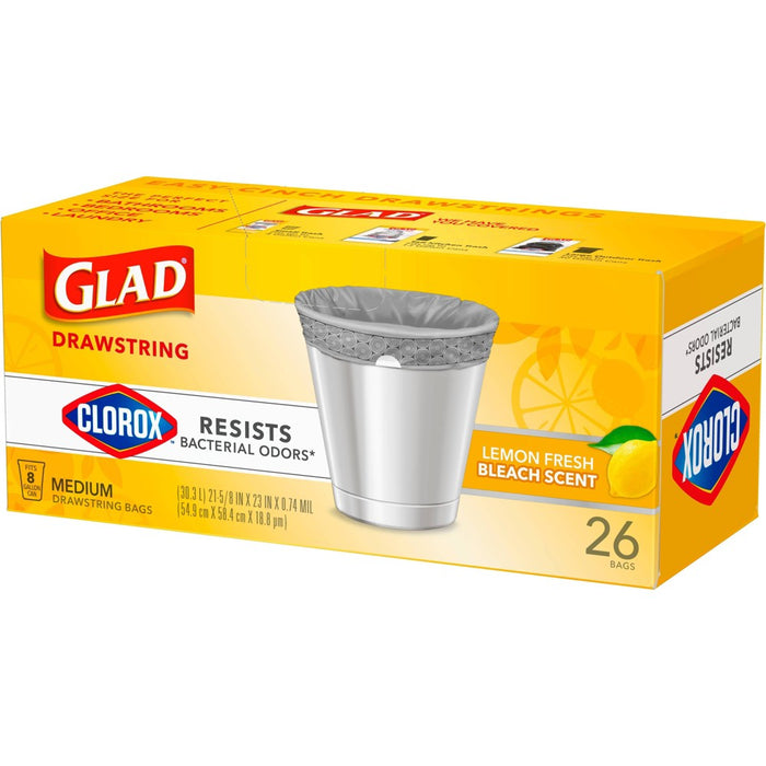 Glad Drawstring Medium Trash Bags - Lemon Fresh Bleach - 8 Gallon - 26ct