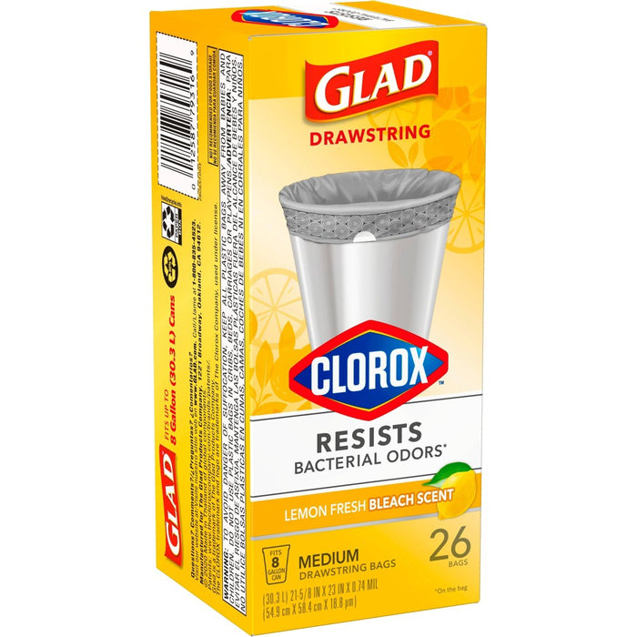 Glad Drawstring Medium Trash Bags - Lemon Fresh Bleach - 8 Gallon - 26ct