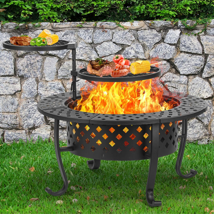 Panovue 36 Inch Fire Pit With 2 BBQ Grills, Wood Burning Fire Pits For Outside With Lid & Fire Poker, BBQ& Outdoor Firepit & Round Metal Table 3 In 1 For Patio, Picnic, Party (LOCAL PICKUP ONLY)