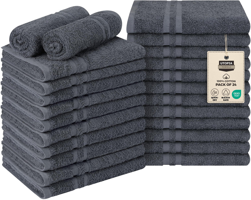 Utopia Towels Cotton Bleach Proof Salon Towel 16 By 27 Inches, Bleach Safe Gym 100% Cotton Hand Towel, 24 Pack, Dark Grey