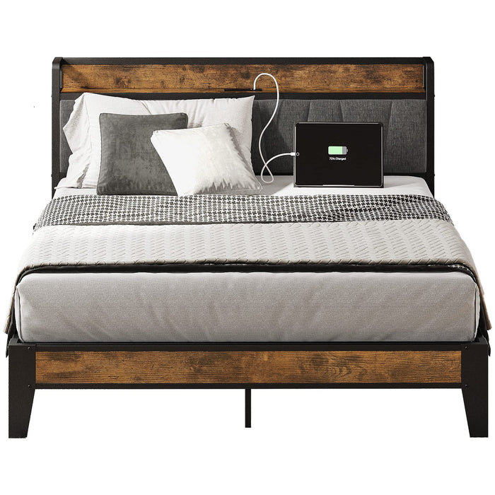 LIKIMIO Full Bed Frame, Storage Headboard With Charging Station, Solid And Stable, Noise Free, No Box Spring Needed, Easy Assembly (LOCAL PICKUP ONLY)