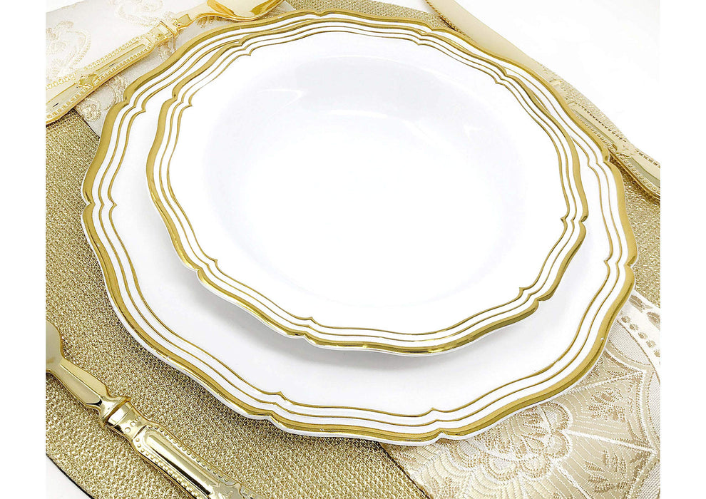 Decorline Luxurious Aristocrat Collection White/Gold Salad Plates - 7.5" (Pack Of 10) - Elegantly Designed - Ideal For Weddings, Parties & Events