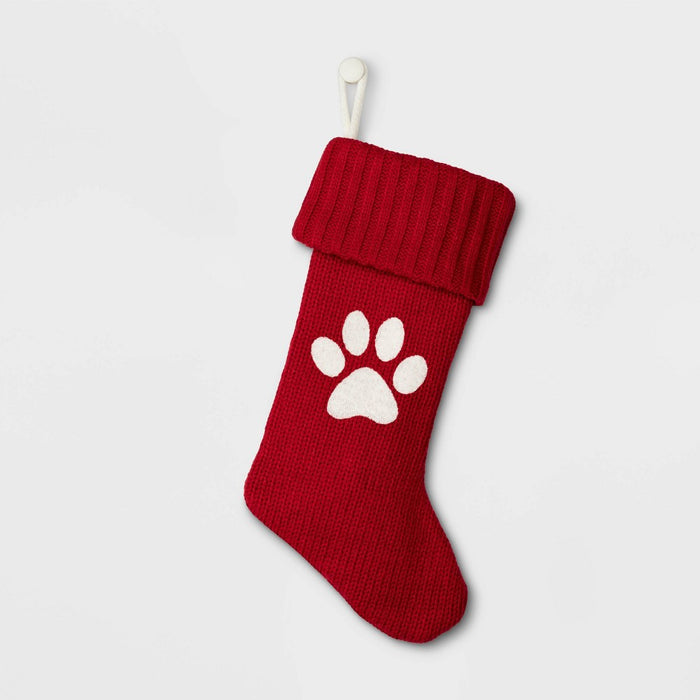 Knit Monogram Christmas Stocking Red Paw Print - Wondershop