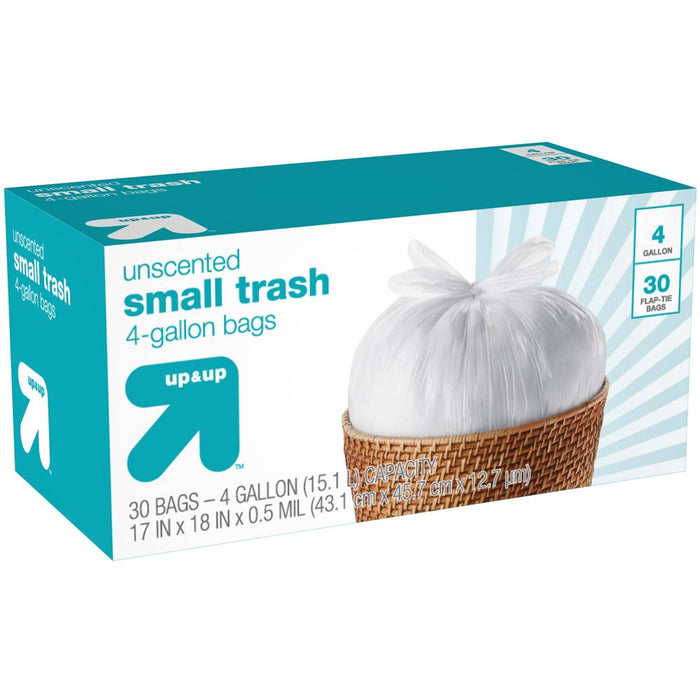 Small Flap Tie Trash Bags - 30ct - up & up