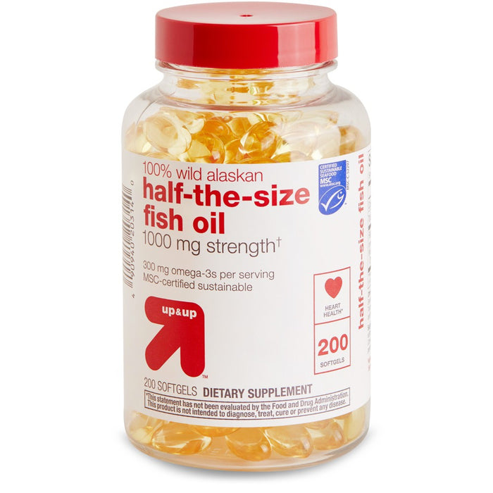 100% Wild Alaskan Half-the-Size Fish Oil Softgels - 200ct - up & up EXP 12/2024