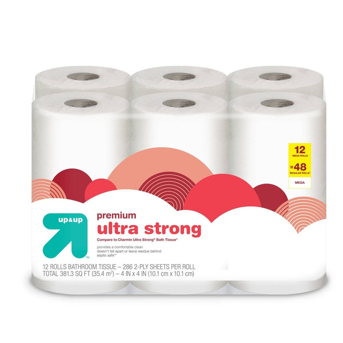 Premium Ultra Strong Toilet Paper - 12 Mega Rolls - up & up