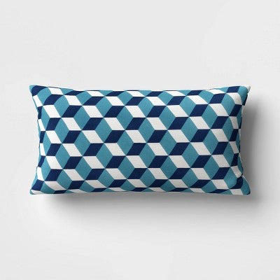 10"x20" Overlay Geometric Outdoor Lumbar Pillow Blue - Threshold
