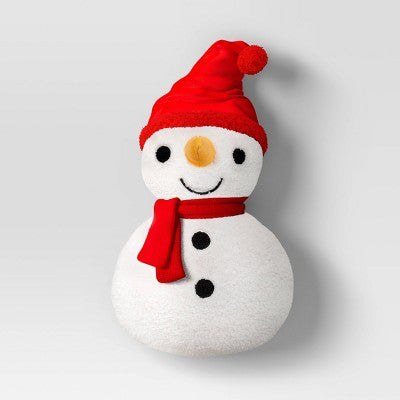 Christmas Shaped Snowman Faux Shearling Throw Pillow Ivory/Red - Wondershop