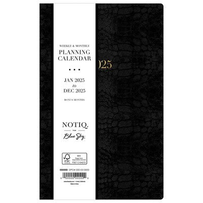 NOTIQ for Blue Sky 2025 Weekly/Monthly Planner 8.31"x6.14" Black Croc: Adult Side-Bound, Tabs, 5x8, January-December