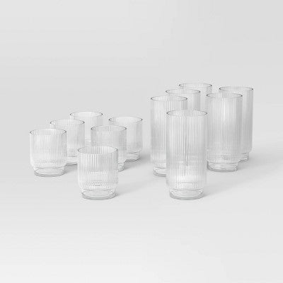 12pc Mixed Ribbed Cassin Tumbler Set - Threshold