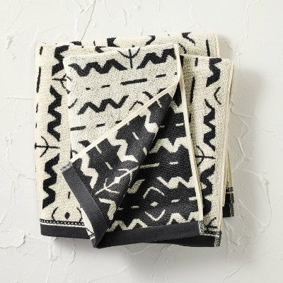 2pc Vertical Thorns Bath and Hand Towel Set Black/White - Opalhouse designed with Jungalow: Cotton Jacquard, Reversible