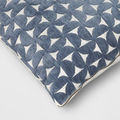 Velvet Jacquard Geo Square Throw Pillow Blue/Ivory - Threshold: Contemporary Textured Design, Zipper Closure, Machine Washable