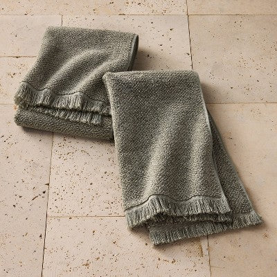 2pk Organic Texture Hand Towel Olive - Casaluna