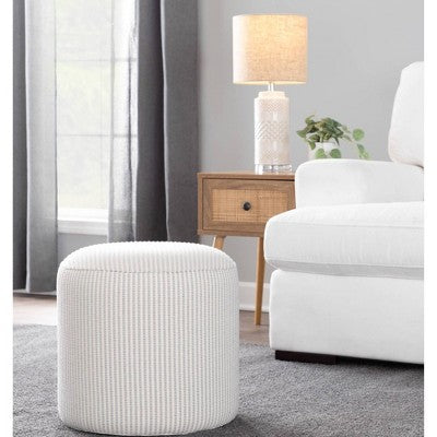 Round Pouf Knitted Gray - LumiSource: Cotton Upholstered, No Assembly, 250lb Capacity