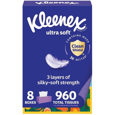 Kleenex Ultra Soft 3-Ply Facial Tissue - 8pk/960ct