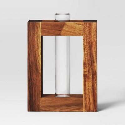 Propagation Vessel Rectangle with Wood Base Natural Wood 5.91"x1.97"x8.15" - Threshold