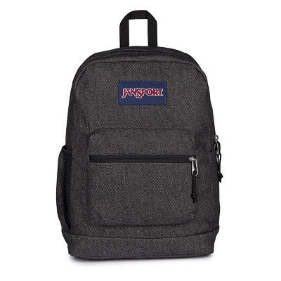 JanSport Cross Town Plus Remix 17" Backpack - Black: Abstract Denim Shell, Expandable Pocket