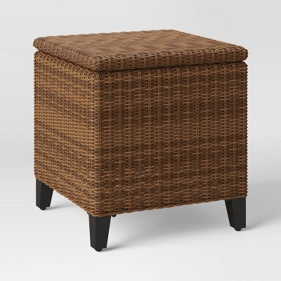 Wicker Square Brookfield Patio Accent End Table with Storage Brown - Threshold (LOCAL PICKUP ONLY)