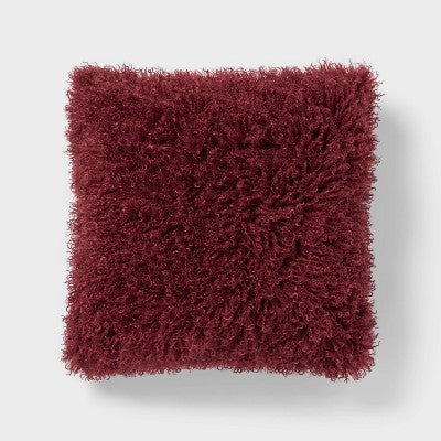 Luxe Faux Mongolian Fur Euro Decorative Pillow Berry Purple - Threshold: Indoor Square Cushion, Polyester Fill