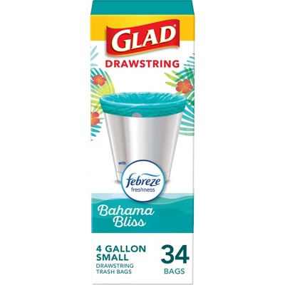 Glad ForceFlex MaxStrength Bahama Bliss Drawstring Trash Bags - Febreze Freshness - 4gal - 34ct