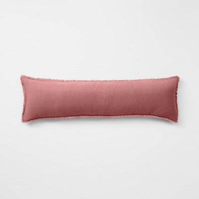 Lumbar Heavyweight Linen Blend Throw Pillow Rose - Casaluna: Rayon Weave, Indoor Use, Removable Cover