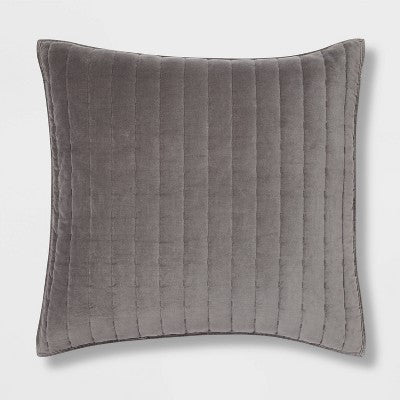 Euro Channel Stitch Velvet Sham Quilt Sham Charcoal - Threshold: OEKO-TEX Certified, Cotton Backing, Machine Washable