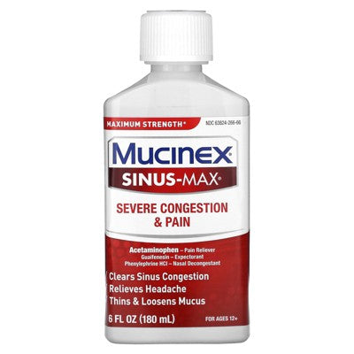 Mucinex Sinus-Max, Severe Congestion & Pain, For Ages 12+, 6 fl oz (180 ml)