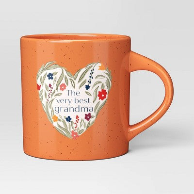 16oz Stoneware Heart Phrase/Print Mug Orange - Threshold: Coffee Mug, Microwave & Dishwasher Safe, 16oz Capacity