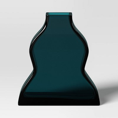 Large Teal Curved Glass Vase - Threshold