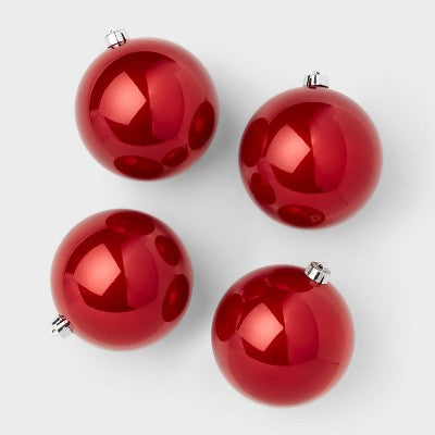 4pc Shatter-Resistant Opal Round Christmas Tree Ornament Set Red - Wondershop