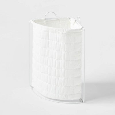 Quilted Collapsible Corner Kids' Hamper White - Pillowfort: Canvas Laundry Basket, 2500 Volume, 2 Handles, Check Pattern