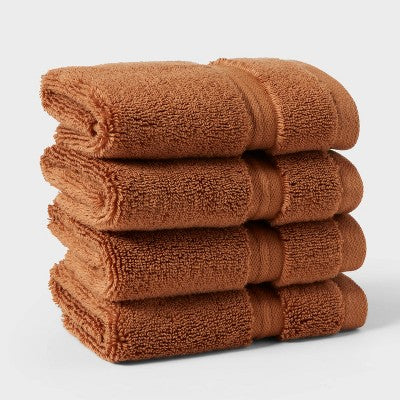 4pk Spa Plush Washcloth Set Caramel - Threshold