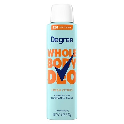 Degree Whole Body Aluminum Free Deodorant Spray for Women 72H Odor Protection - Fresh Citrus - 4oz