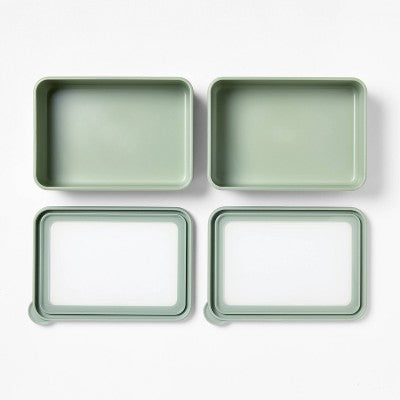 4pc (Set of 2) 3c Plastic Rectangular Food Storage Container Set Green - Figmint