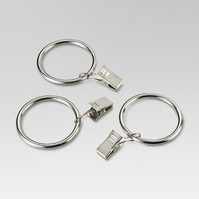 1.5" Curtain Clip Rings Set Brushed Nickel - Threshold: Steel Curtain Hooks, Nickel-Plated, Set of 7