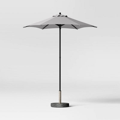 6' Round Solid Outdoor Patio Market Umbrellas Gray with Black Pole - Room Essentials (LOCAL PICKUP ONLY)
