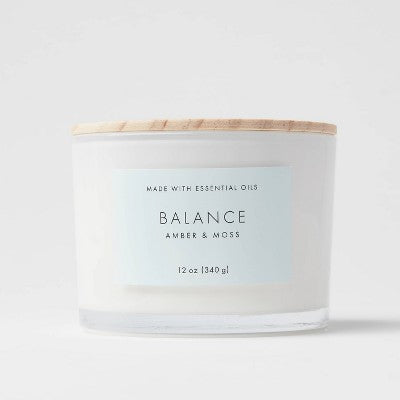 3-Wick 12oz Wood Lidded Glass Wellness Balance Candle - Threshold