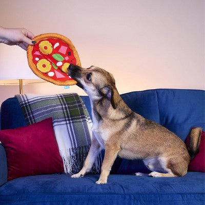 BARK Barkbuster Movie Night Hawhine Pizza Dog Food Shaped Plush Toy